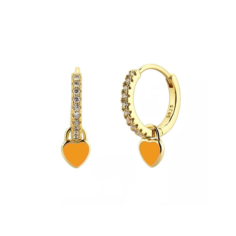 French Style Sweet Heart Shape Drop Earrings by Copper with Enamel Plating and Inlay Zircon