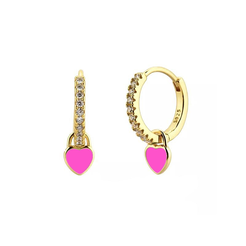 French Style Sweet Heart Shape Drop Earrings by Copper with Enamel Plating and Inlay Zircon
