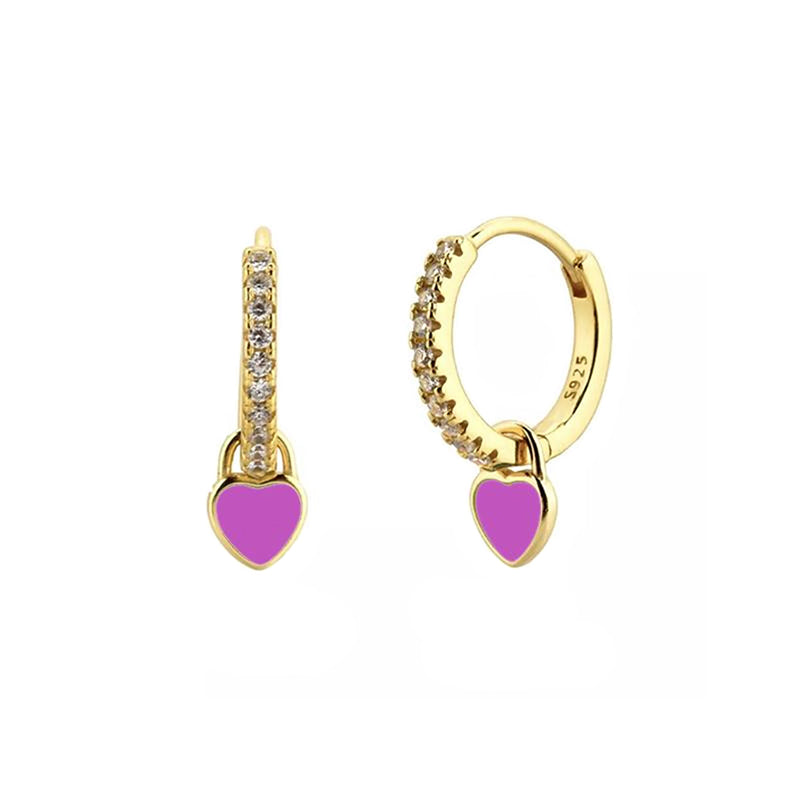 French Style Sweet Heart Shape Drop Earrings by Copper with Enamel Plating and Inlay Zircon