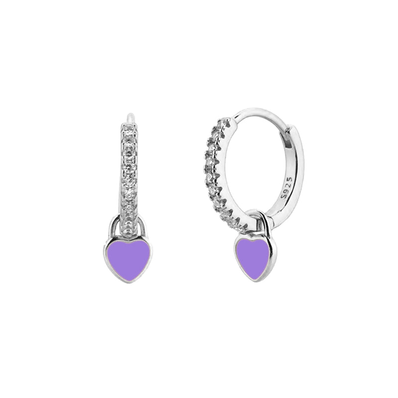 French Style Sweet Heart Shape Drop Earrings by Copper with Enamel Plating and Inlay Zircon