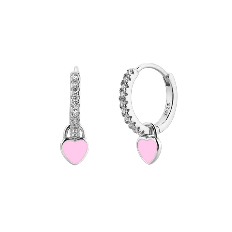 French Style Sweet Heart Shape Drop Earrings by Copper with Enamel Plating and Inlay Zircon