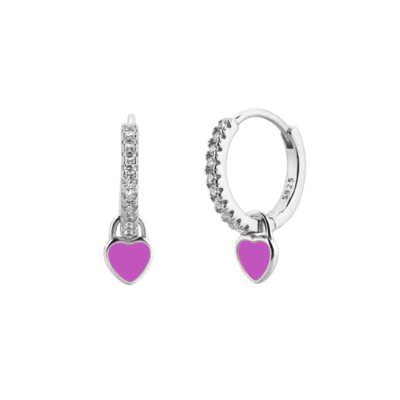 French Style Sweet Heart Shape Drop Earrings by Copper with Enamel Plating and Inlay Zircon