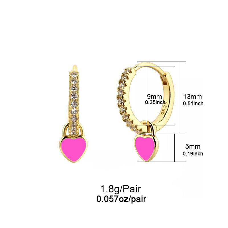 French Style Sweet Heart Shape Drop Earrings by Copper with Enamel Plating and Inlay Zircon