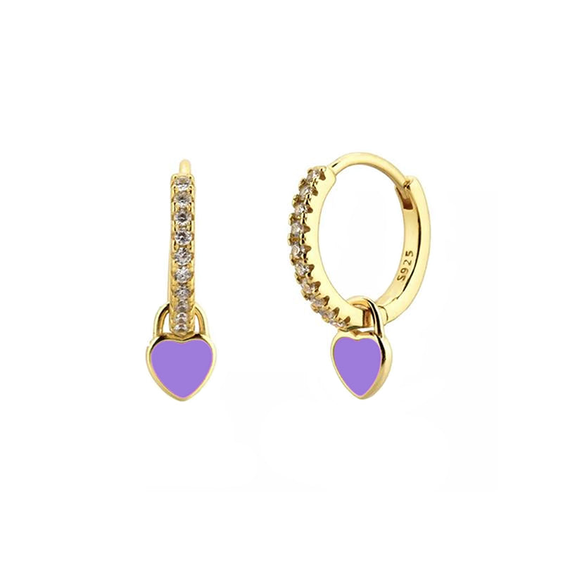 French Style Sweet Heart Shape Drop Earrings by Copper with Enamel Plating and Inlay Zircon