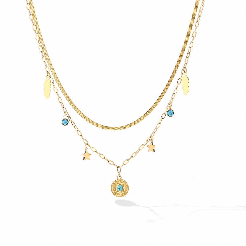 Modern Style Devil'S Eye Titanium Steel Layered Plating Inlay Turquoise 18K Gold Plated Pendant Necklace