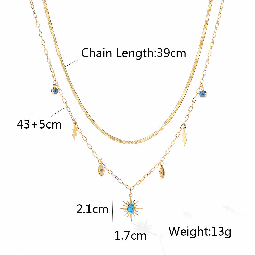 Modern Style Devil'S Eye Titanium Steel Layered Plating Inlay Turquoise 18K Gold Plated Pendant Necklace