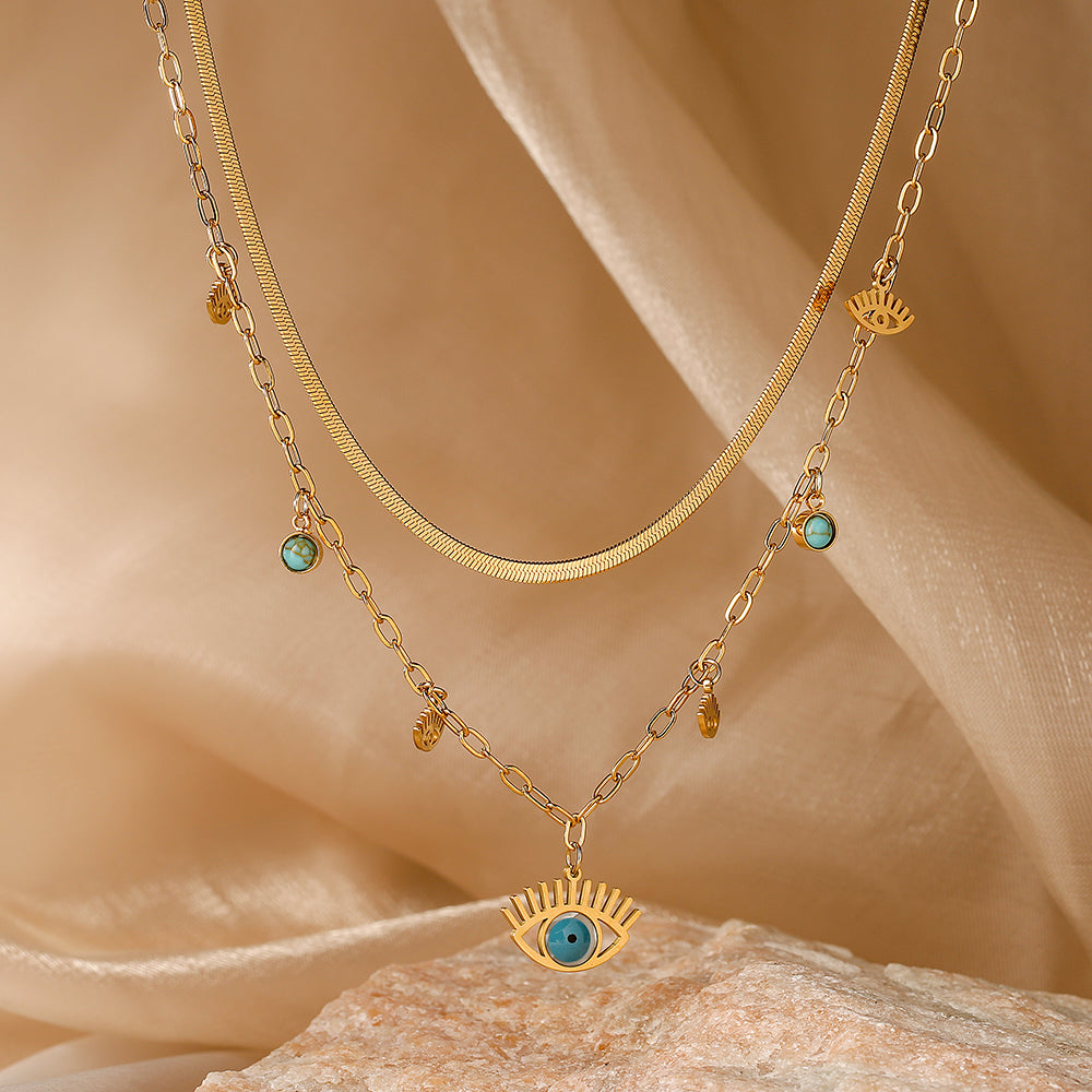 Modern Style Devil'S Eye Titanium Steel Layered Plating Inlay Turquoise 18K Gold Plated Pendant Necklace