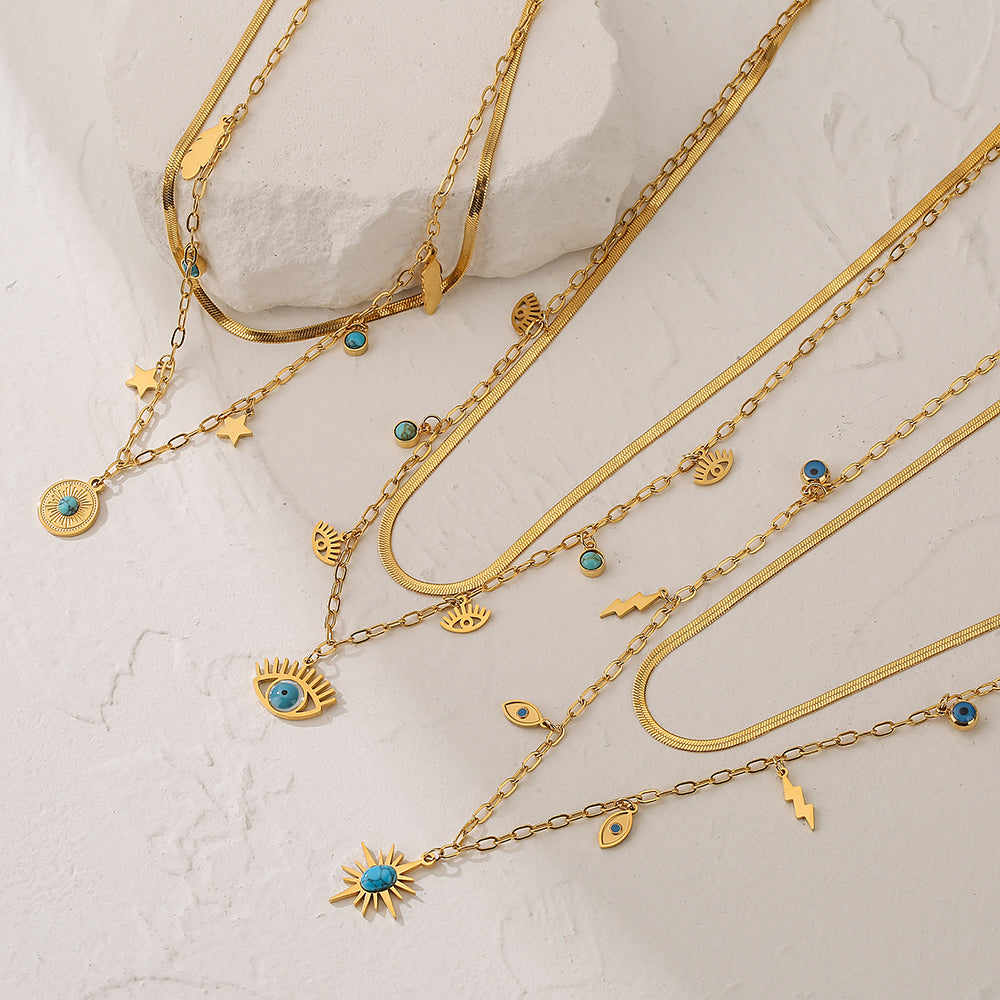 Modern Style Devil'S Eye Titanium Steel Layered Plating Inlay Turquoise 18K Gold Plated Pendant Necklace