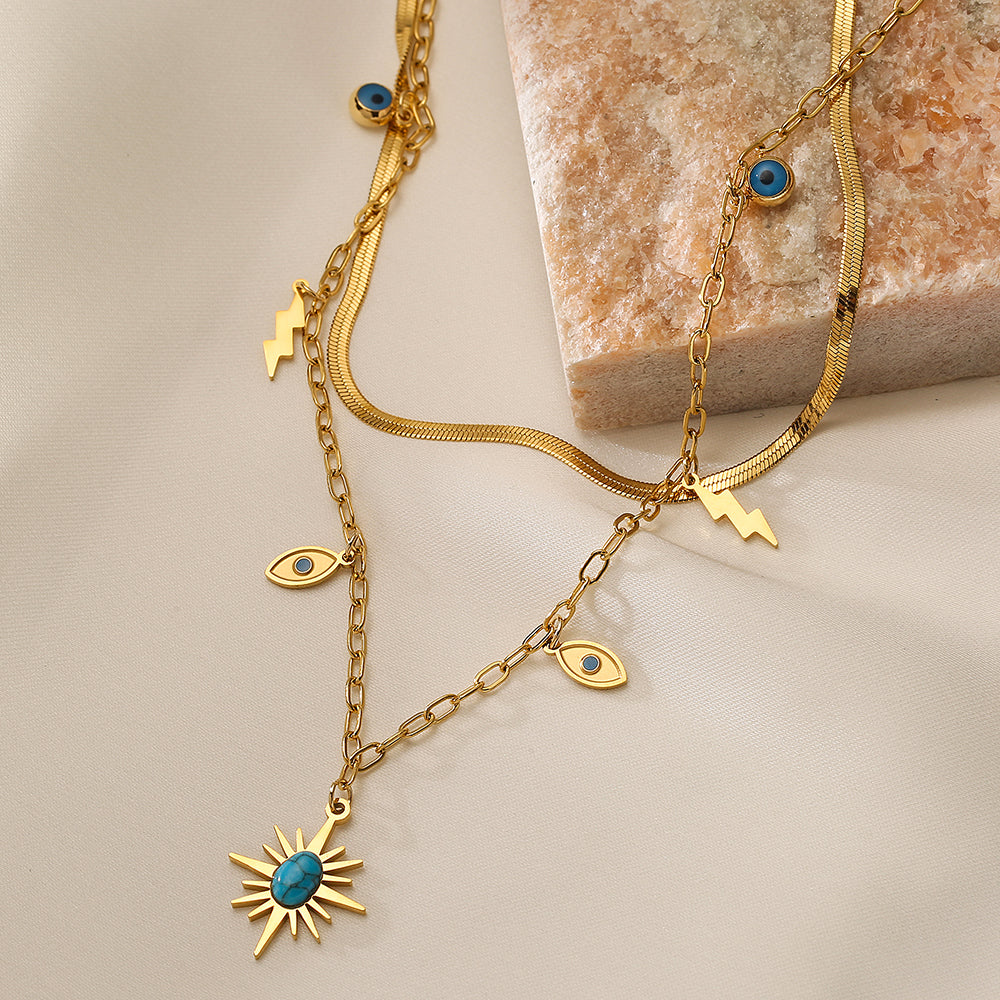 Modern Style Devil'S Eye Titanium Steel Layered Plating Inlay Turquoise 18K Gold Plated Pendant Necklace