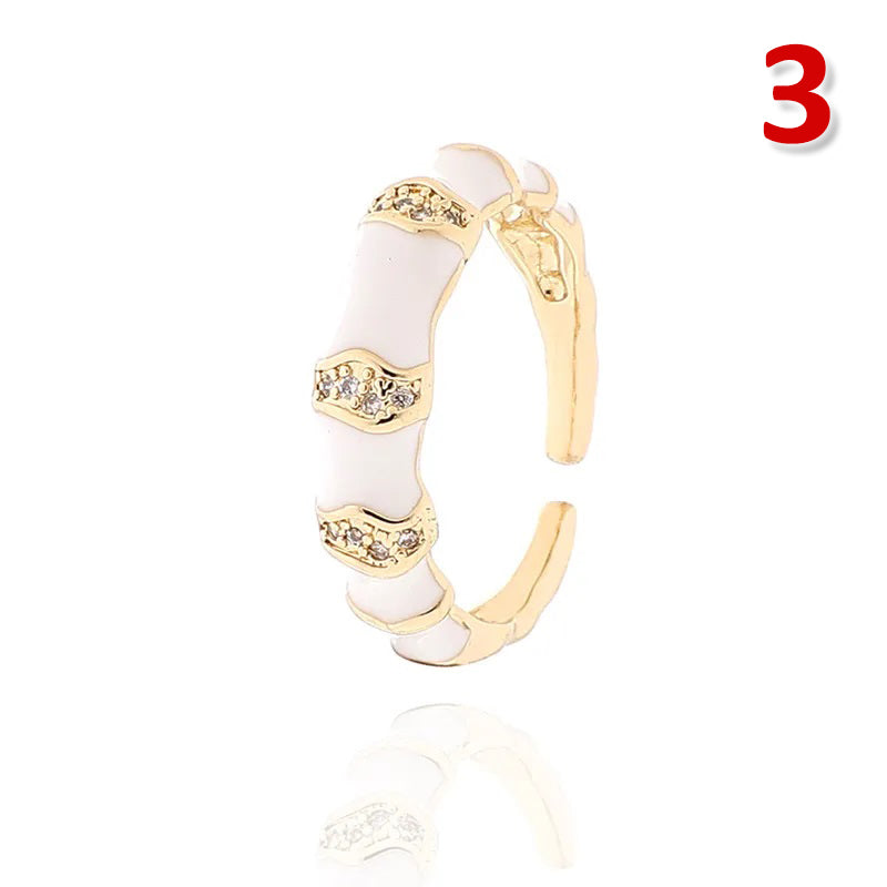 Ig Style Geometric Copper Enamel Inlay Zircon Open Ring