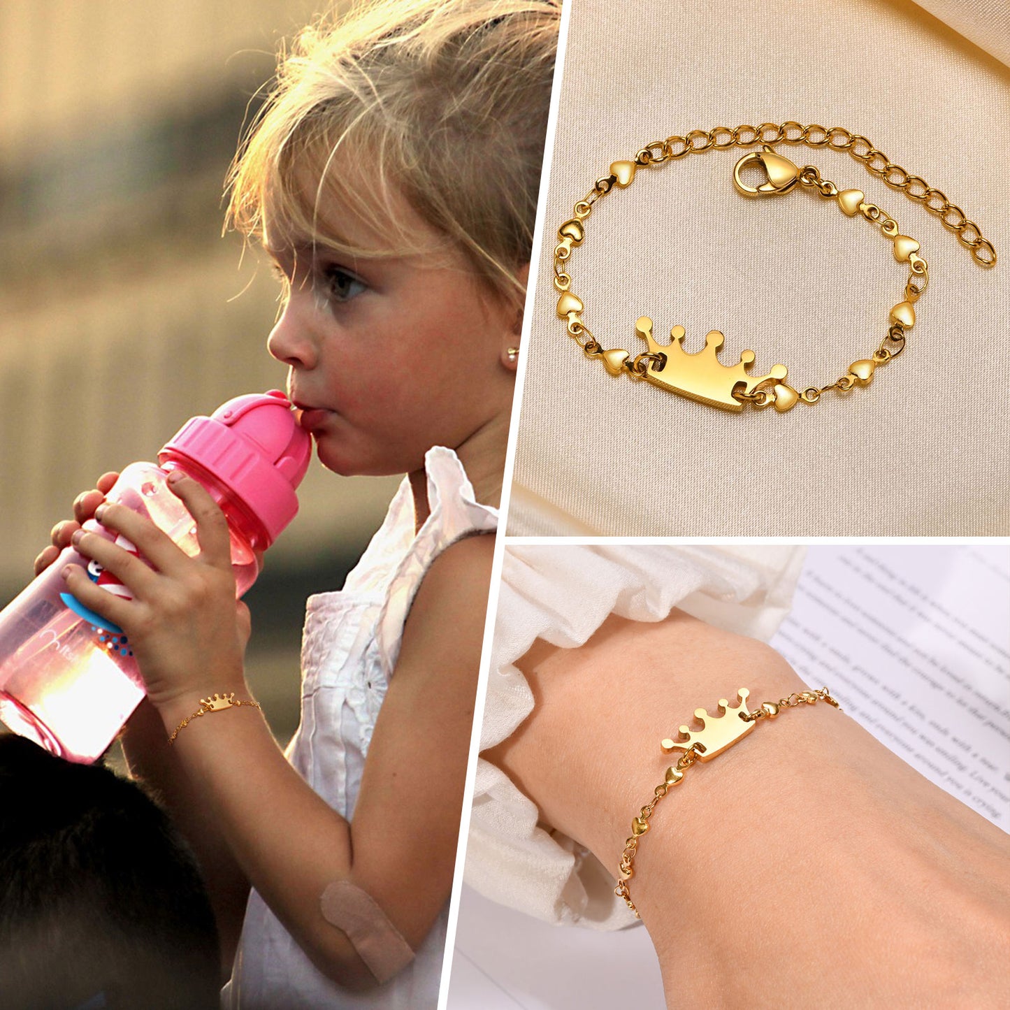 Cute Simple Style Crown Stainless Steel Patchwork Girl'S Bracelet