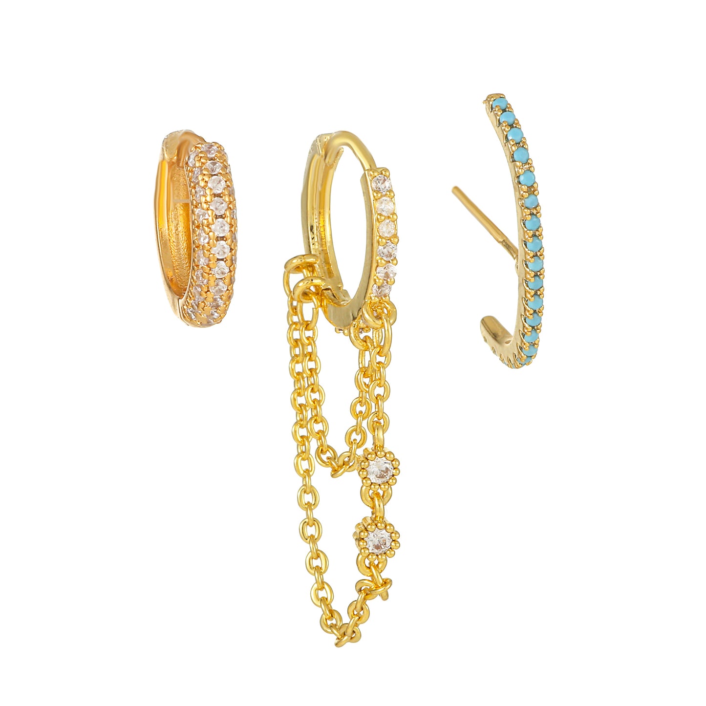 3 Piece Set Pastoral Simple Style Round Plating Inlay Brass Zircon 18K Gold Plated Earrings