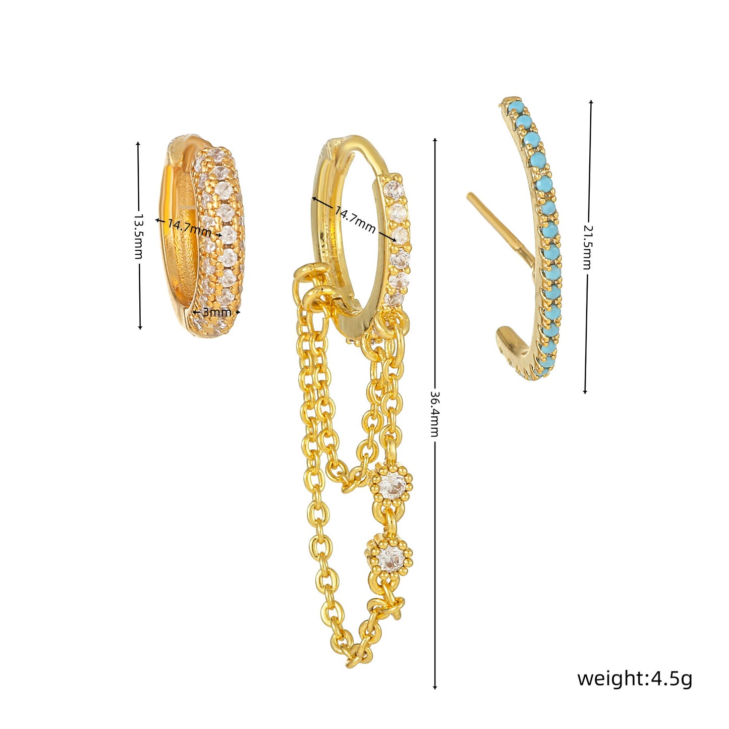 3 Piece Set Pastoral Simple Style Round Plating Inlay Brass Zircon 18K Gold Plated Earrings