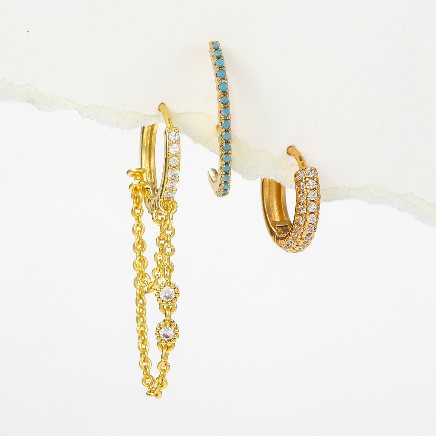 3 Piece Set Pastoral Simple Style Round Plating Inlay Brass Zircon 18K Gold Plated Earrings