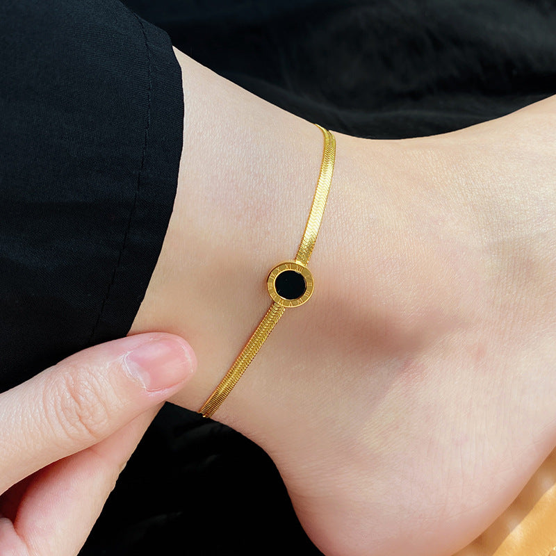 Retro Elegant Anklet with Round Zircon by Titanium Steel 18K Gold Plated or Silver Plated