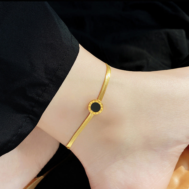 Retro Elegant Anklet with Round Zircon by Titanium Steel 18K Gold Plated or Silver Plated