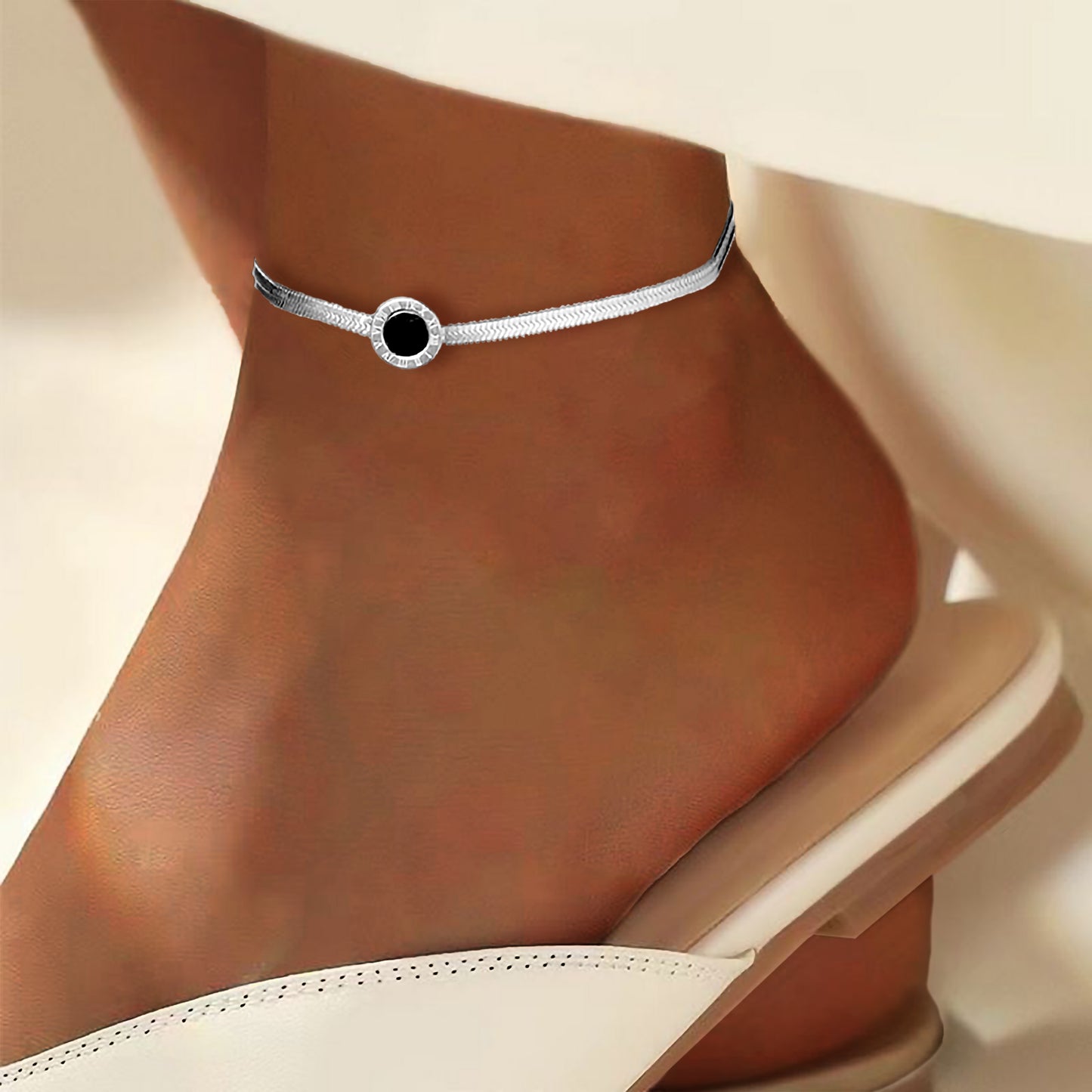 Retro Elegant Anklet with Round Zircon by Titanium Steel 18K Gold Plated or Silver Plated