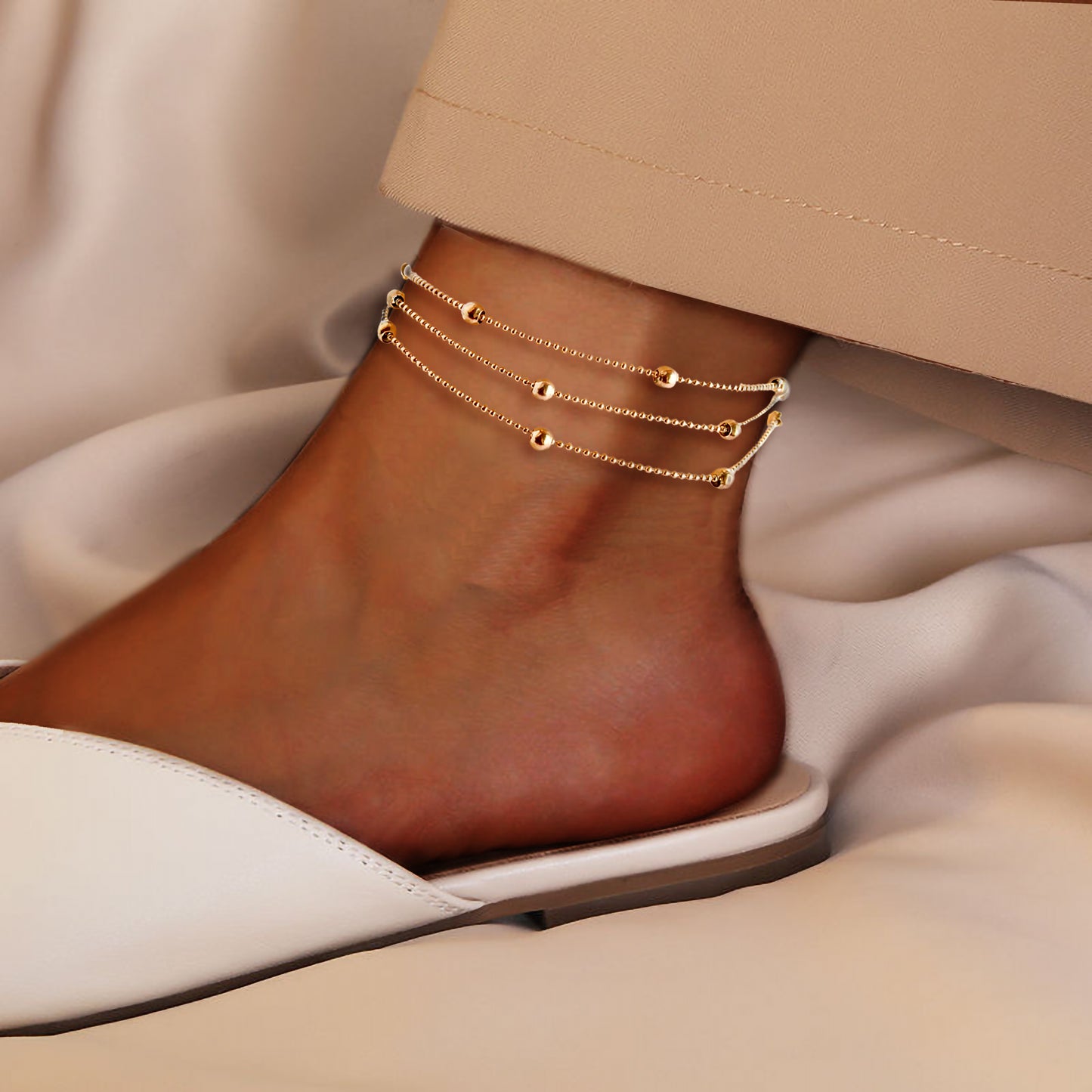 Hip-Hop Vintage Style Round, Stainless Steel, 18K Gold Plated Anklet