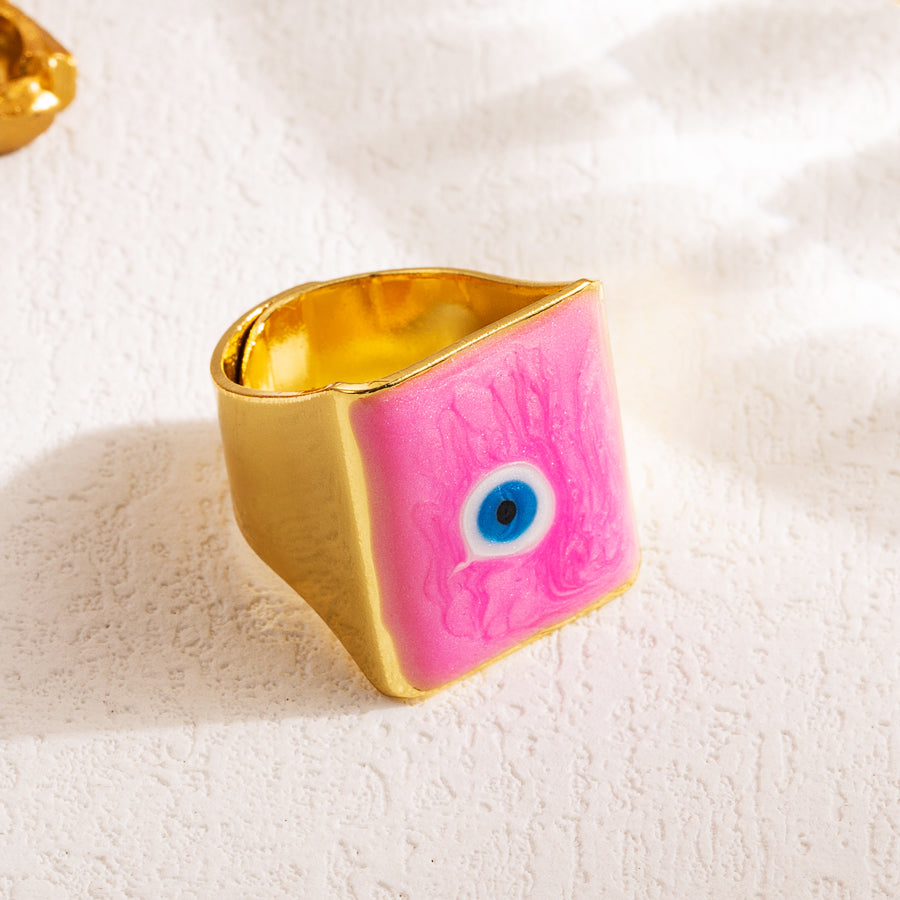 Artistic Devil'S Eye Copper Enamel 18K Gold Plated Open Ring