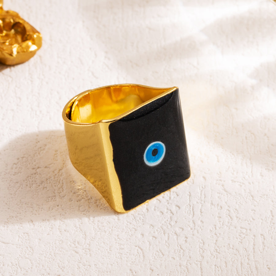 Artistic Devil'S Eye Copper Enamel 18K Gold Plated Open Ring