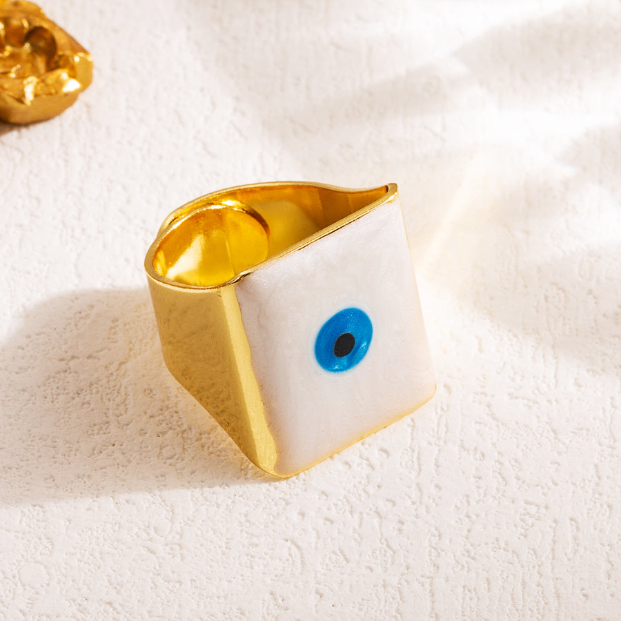 Artistic Devil'S Eye Copper Enamel 18K Gold Plated Open Ring
