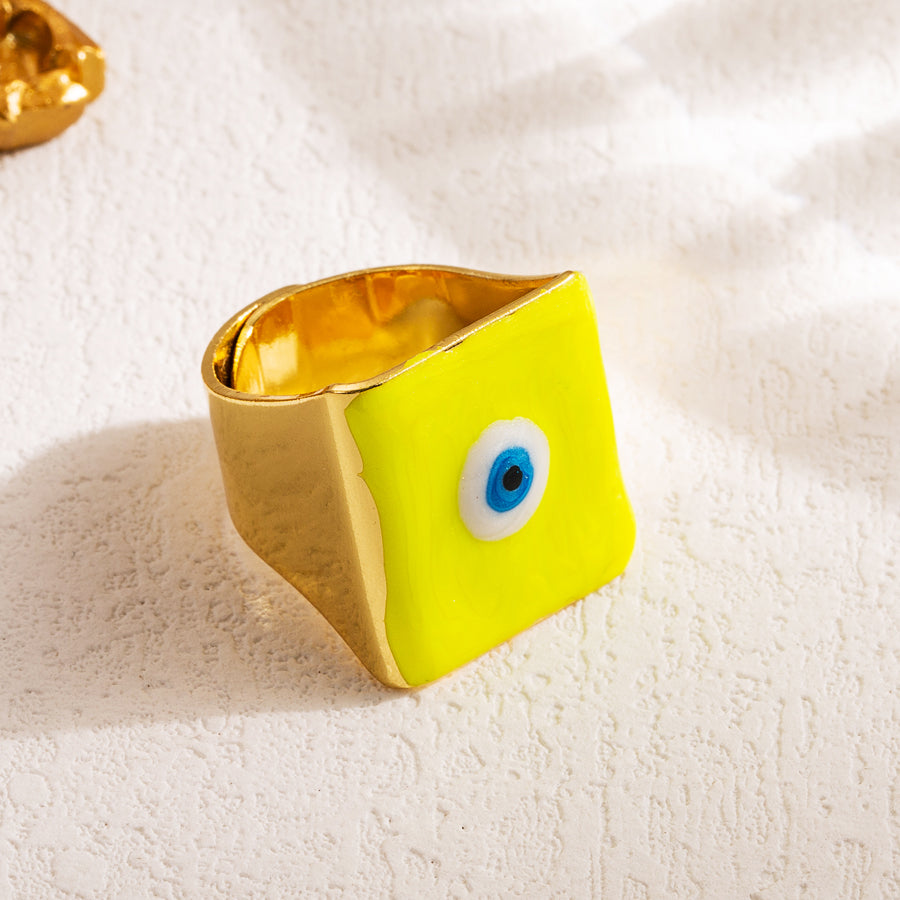 Artistic Devil'S Eye Copper Enamel 18K Gold Plated Open Ring