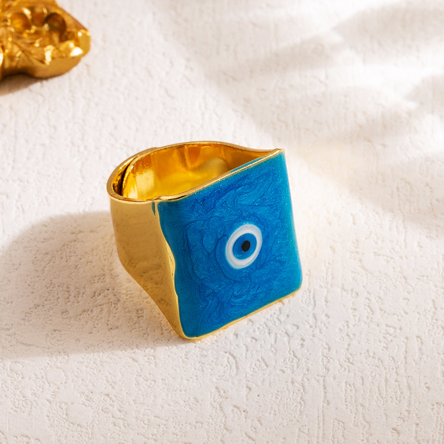 Artistic Devil'S Eye Copper Enamel 18K Gold Plated Open Ring