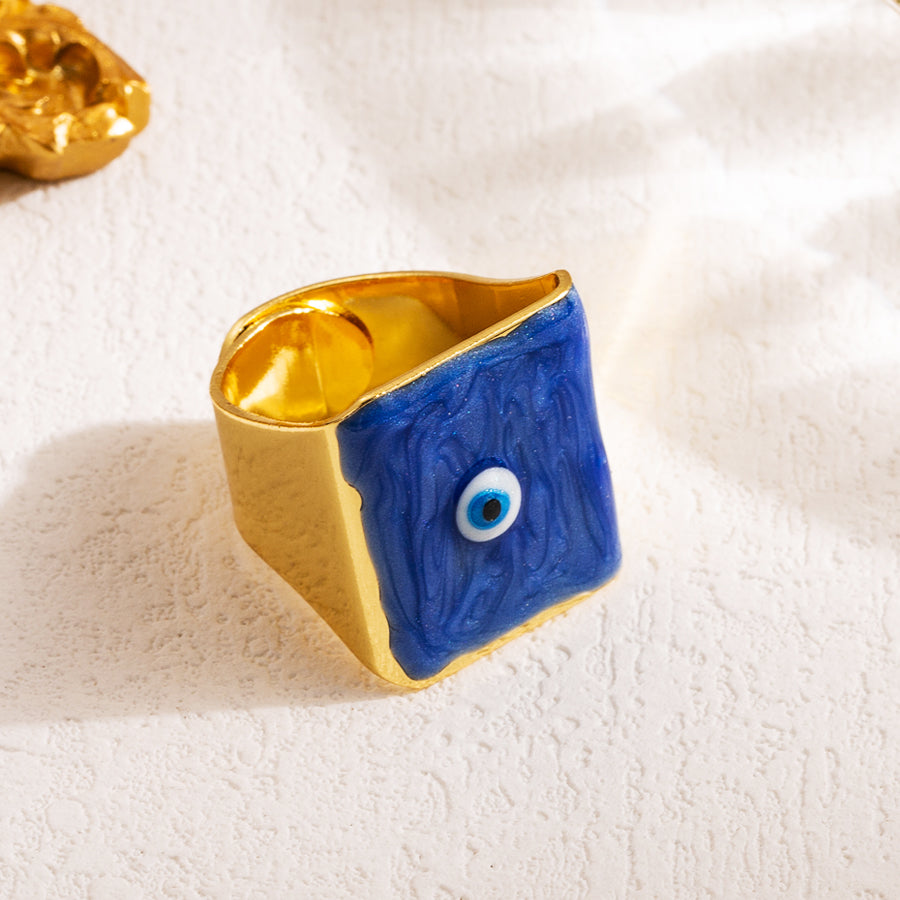 Artistic Devil'S Eye Copper Enamel 18K Gold Plated Open Ring