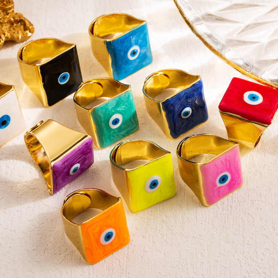 Artistic Devil'S Eye Copper Enamel 18K Gold Plated Open Ring