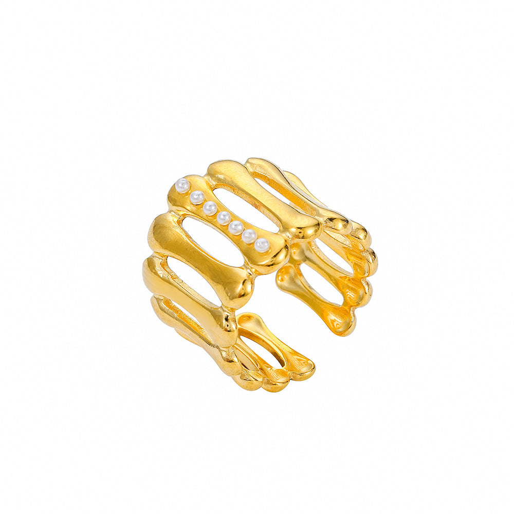 Lady Geometric Stainless Steel Artificial Pearls Open Ring