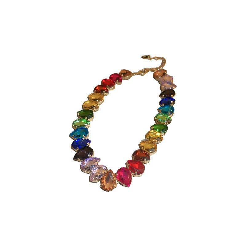Elegant Luxurious Brass Plating 14K Gold Plated Necklace with Inlay Artificial Crystal