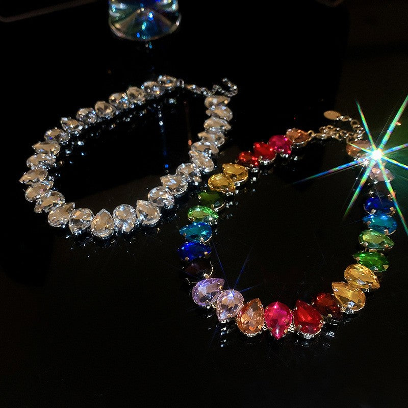 Elegant Luxurious Brass Plating 14K Gold Plated Necklace with Inlay Artificial Crystal