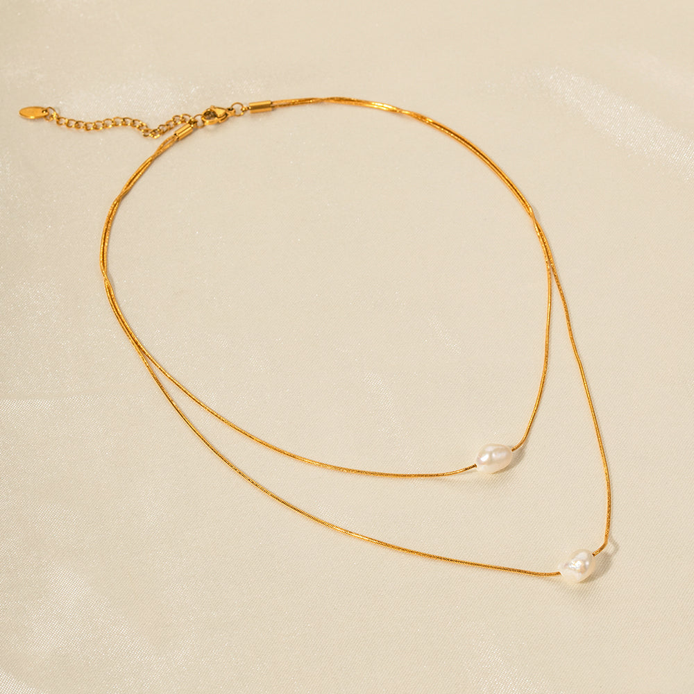 Stainless Steel Freshwater Pearl Layered Necklaces