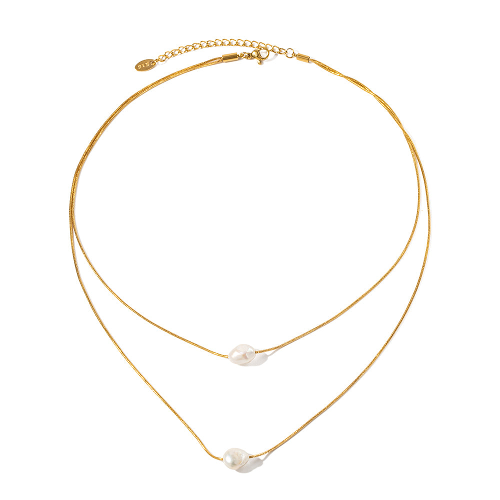 Stainless Steel Freshwater Pearl Layered Necklaces