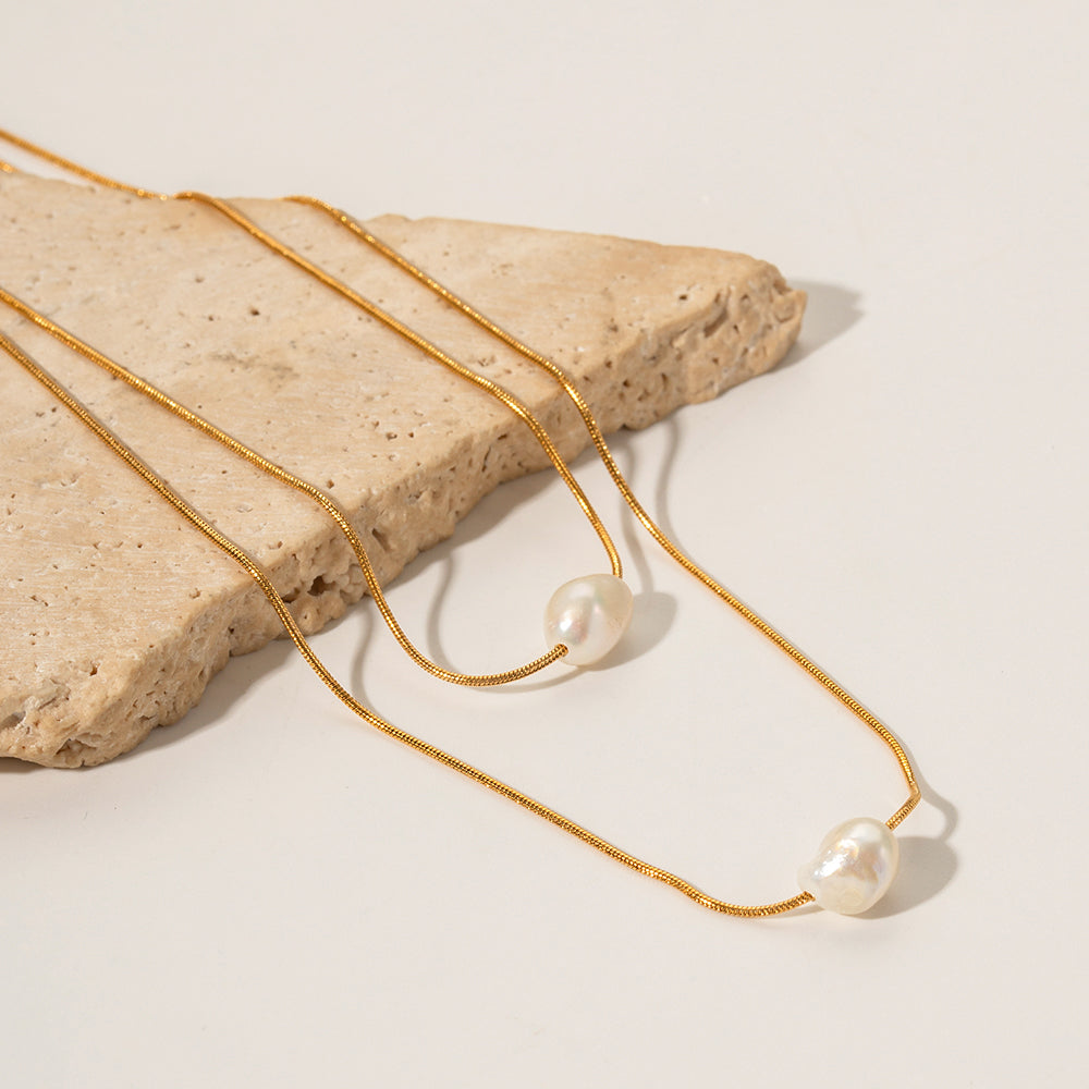 Stainless Steel Freshwater Pearl Layered Necklaces