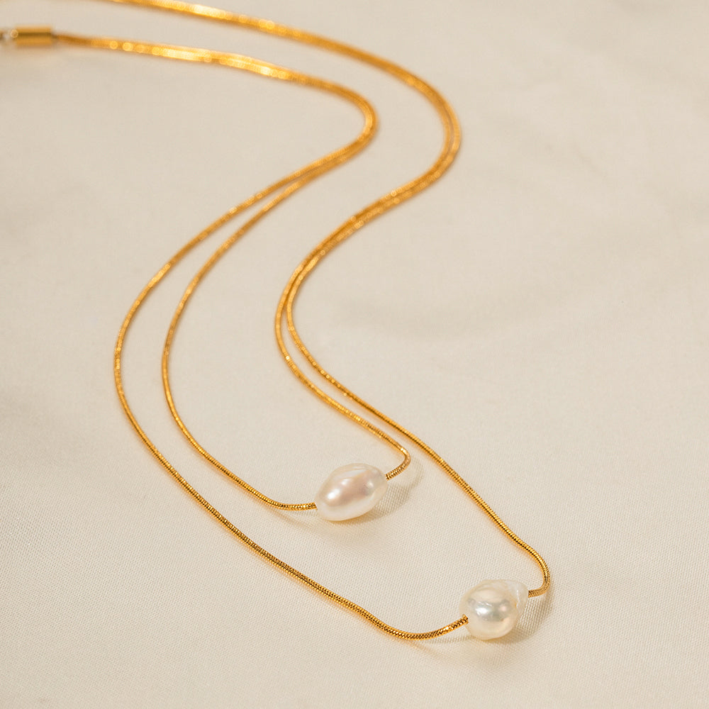 Stainless Steel Freshwater Pearl Layered Necklaces