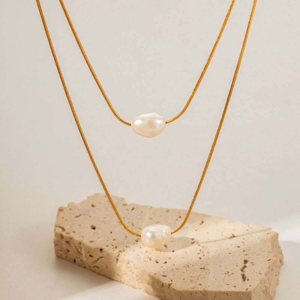 Stainless Steel Freshwater Pearl Layered Necklaces