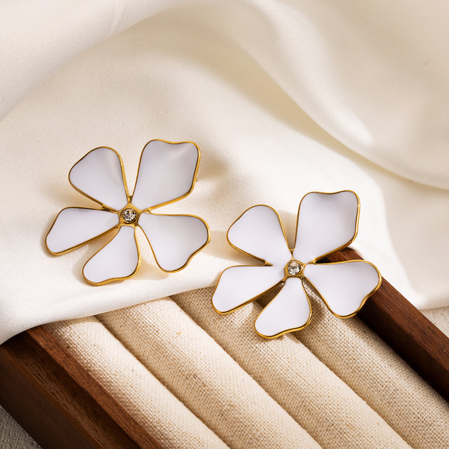 Ig Style Flower Enamel Stainless Steel Ear Studs