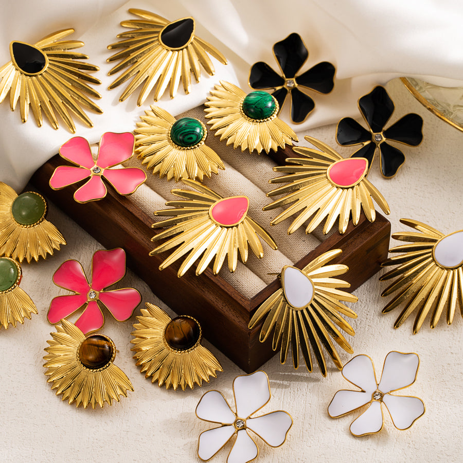 Ig Style Flower Enamel Stainless Steel Ear Studs