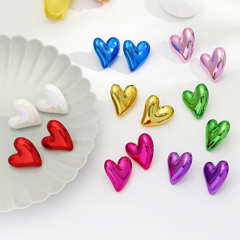 Acrylic Metallic Heart Earrings, pack of 2 pairs