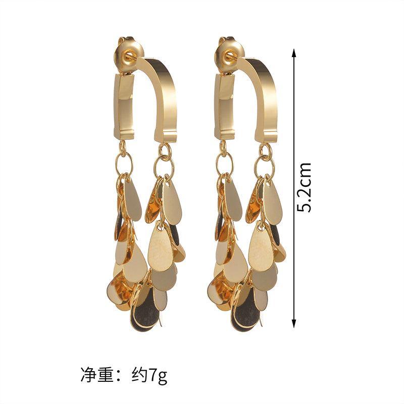 Water Droplets Solid Color Plating Stainless Steel 18K Gold Plated Drop Earrings