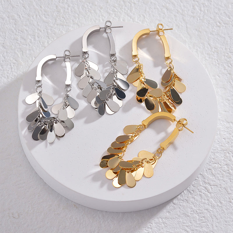 Water Droplets Solid Color Plating Stainless Steel 18K Gold Plated Drop Earrings