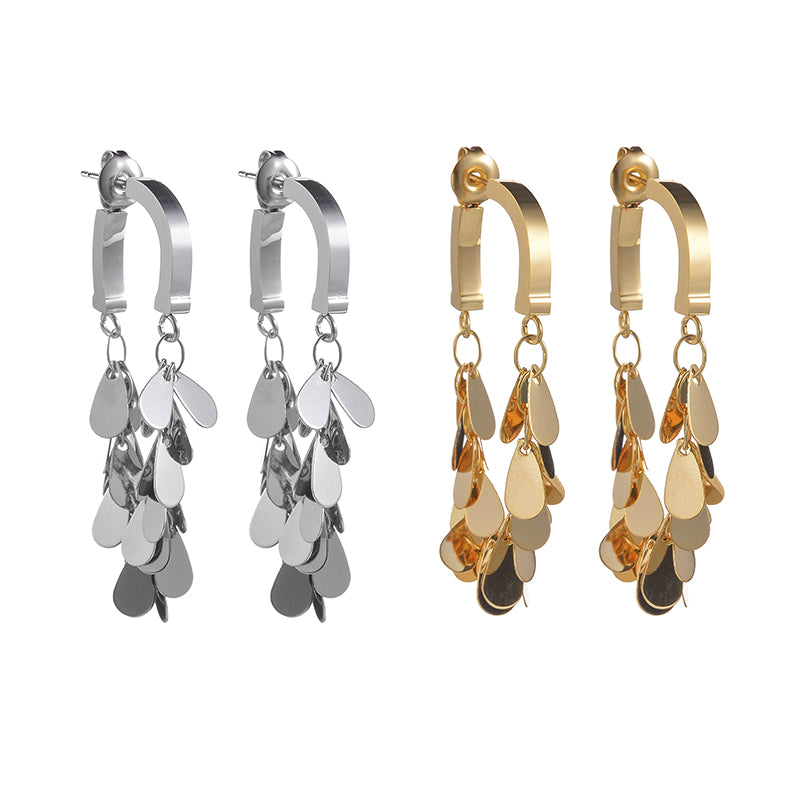 Water Droplets Solid Color Plating Stainless Steel 18K Gold Plated Drop Earrings