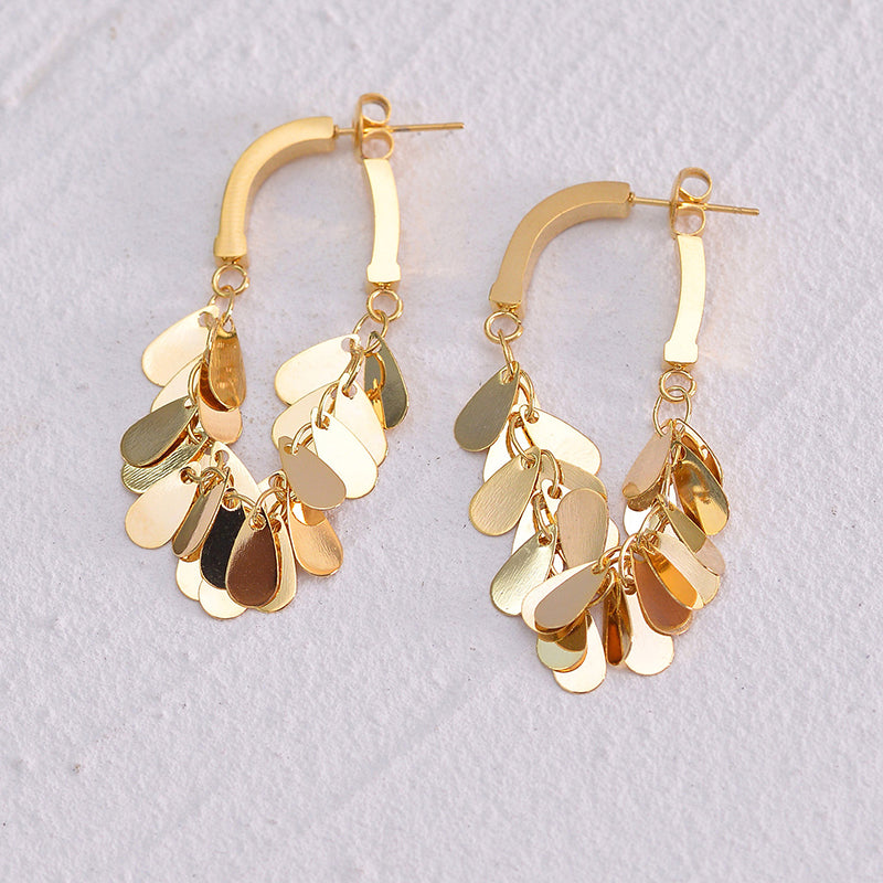 Water Droplets Solid Color Plating Stainless Steel 18K Gold Plated Drop Earrings