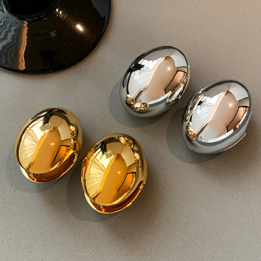 Oval Plating Alloy 18K Gold Plated Ear Studs