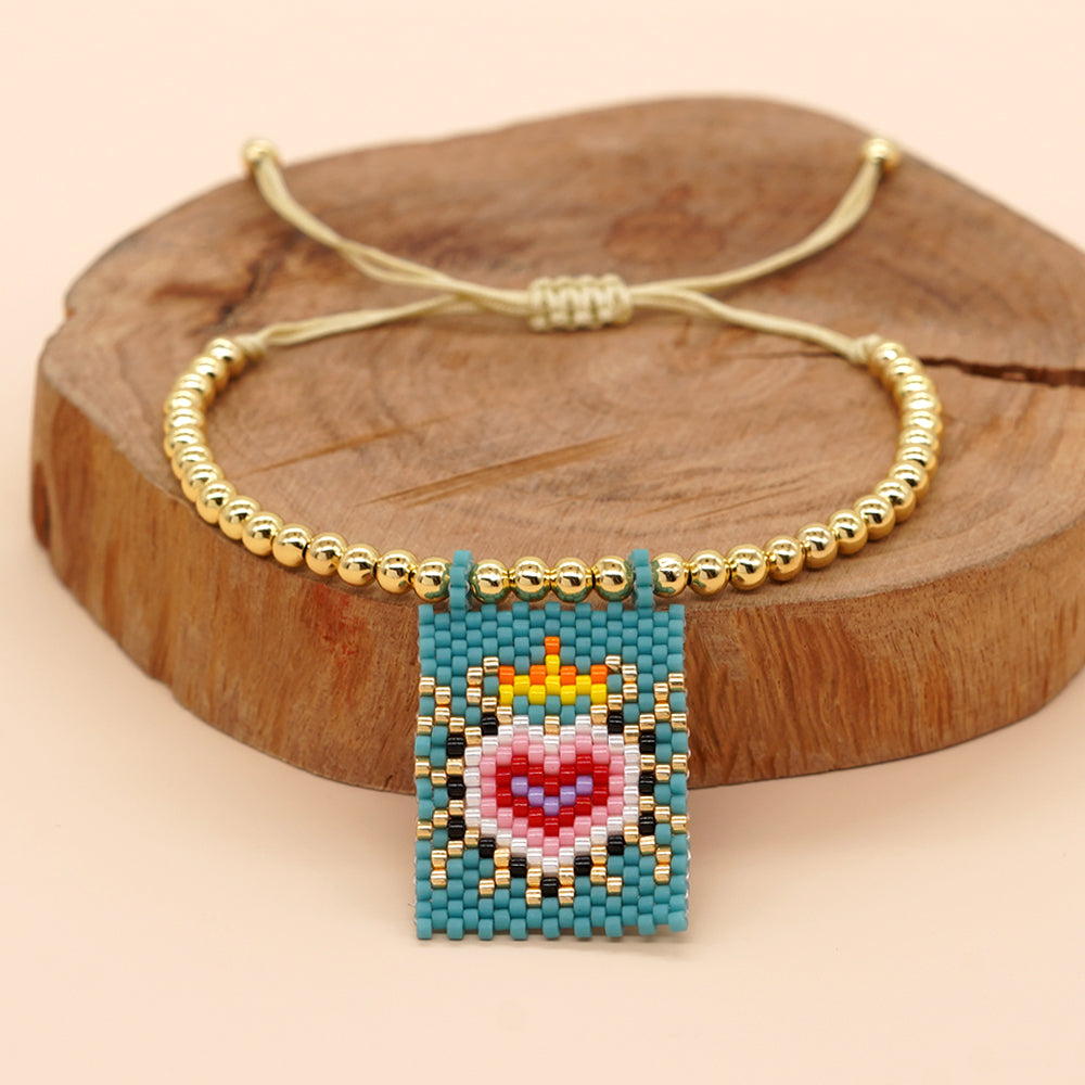 Retro Heart Shape Crown Eye Glass Copper Beaded Bracelets