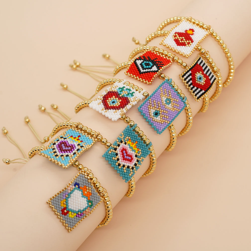 Retro Heart Shape Crown Eye Glass Copper Beaded Bracelets