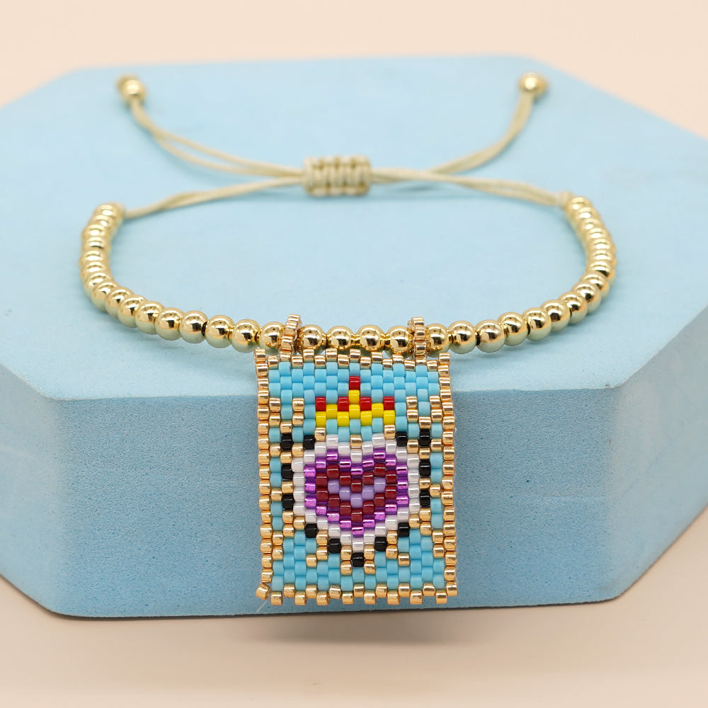 Retro Heart Shape Crown Eye Glass Copper Beaded Bracelets