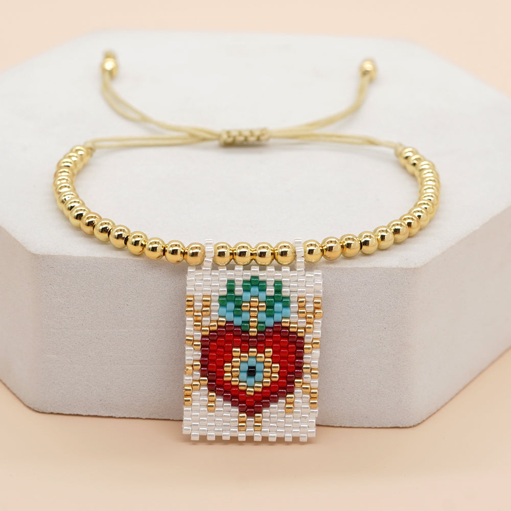 Retro Heart Shape Crown Eye Glass Copper Beaded Bracelets
