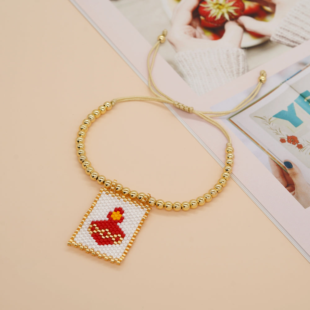 Retro Heart Shape Crown Eye Glass Copper Beaded Bracelets